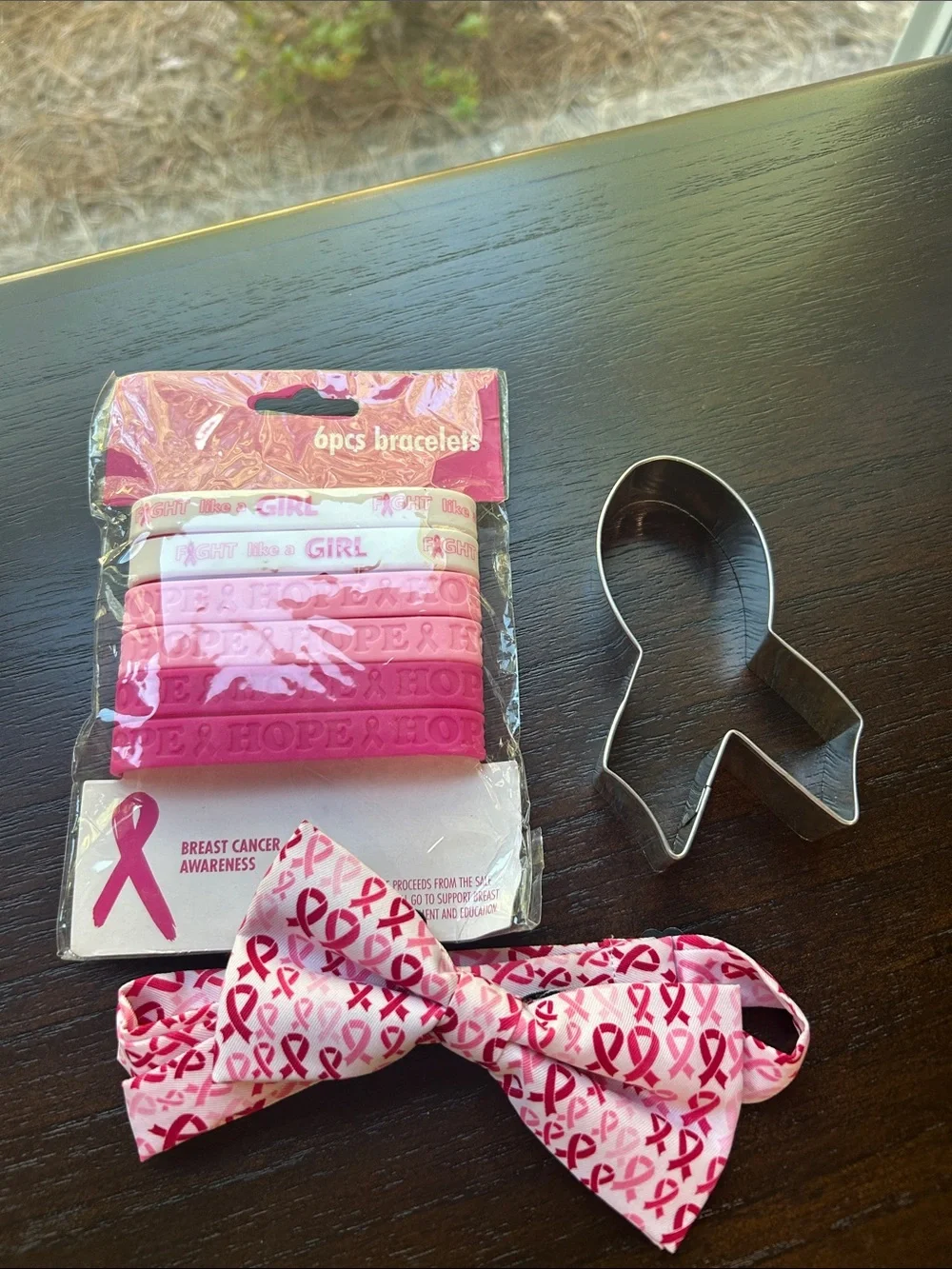Breast Cancer Awareness Pink Ribbon Bracelets, Bow Tie & Cookie Cutter 💕 Bundle